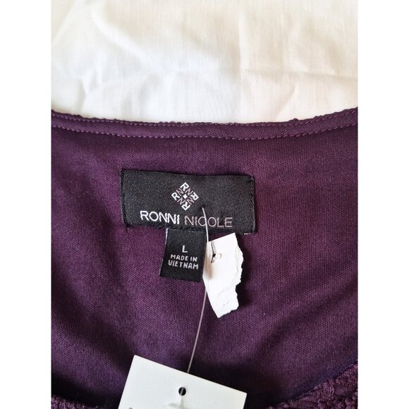 RN Studio Ronni Nicole Dress Size L Purple Lined Lace Overlay - Picture 4 of 7